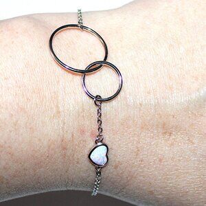 Sterling Silver Circles & Faux Opal Heart Bracelet